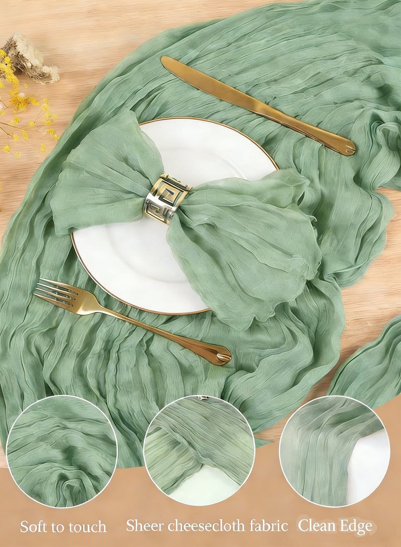 هيلو هاي مفرش طاولة أنيق من القماش القطني على طراز بوهو، ديكور طاولة زفاف ريفي من الشاش، مفرش طاولة شفاف شفاف للاستقبال والحفلات وديكورات حفلات الزفاف - أخضر - Image 2